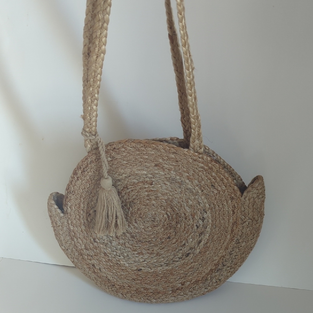 Natural Woven Jute Round Shoulder Bag Tote Purse